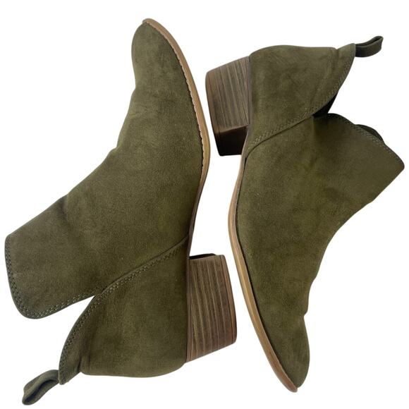American Eagle Faux Suede Western Army Green Ankle Bootie Comfy 1.5" Heel Size 7 - Picture 6 of 10